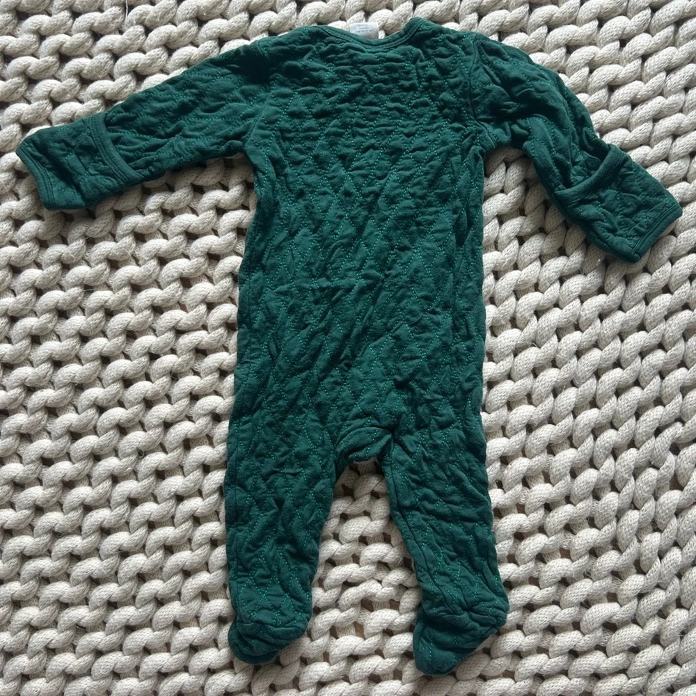 Kate Quinn 0-3m quilted emerald green zippy